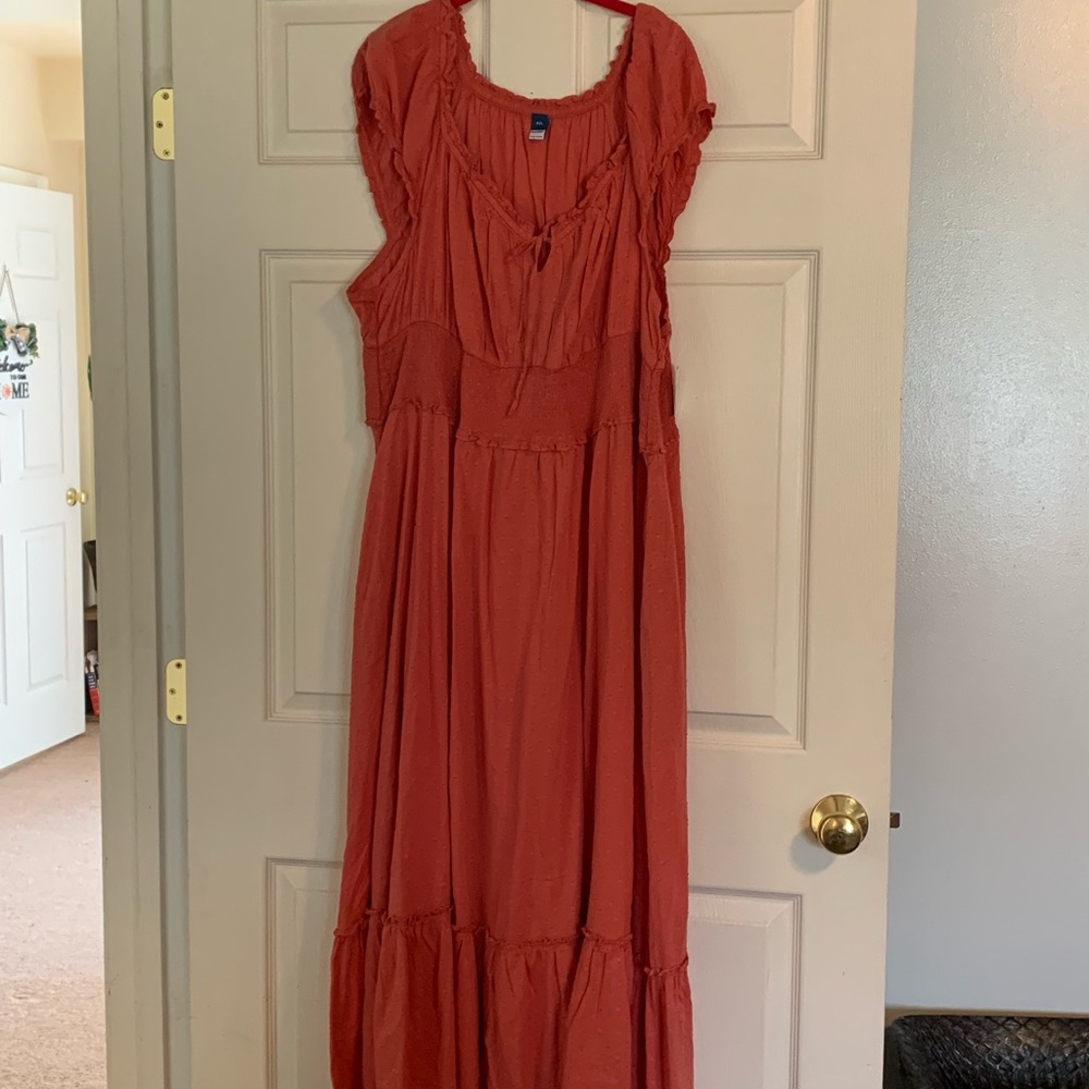 Cap sleeve long peasant dress in Coral